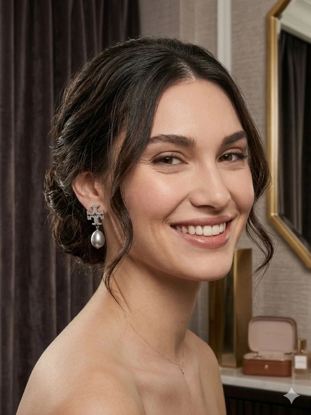 Tory Burch Silver-Tone Cross Pearl Drop Earrings